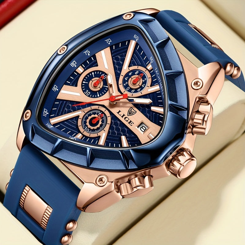Sports Triangle Mens Watches, Luminous Pointers Fashion Rubber Strap Waterproof Irregular Quartz Wristwatch
