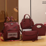 4PCS Vintage Convertible Backpack Set, Retro Fashion Tote Bag, Women's Casual Handbag & Shoulder Purse & Wristlet
