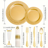 210pcs Solid Golden Disposable Plates with Golden Plastic Silverware and Cups for Party, Golden Plastic Plates Include: 30 Dinner Plates 30 Dessert Plates 30 Rolled Napkins with Cutlery 30 Cups