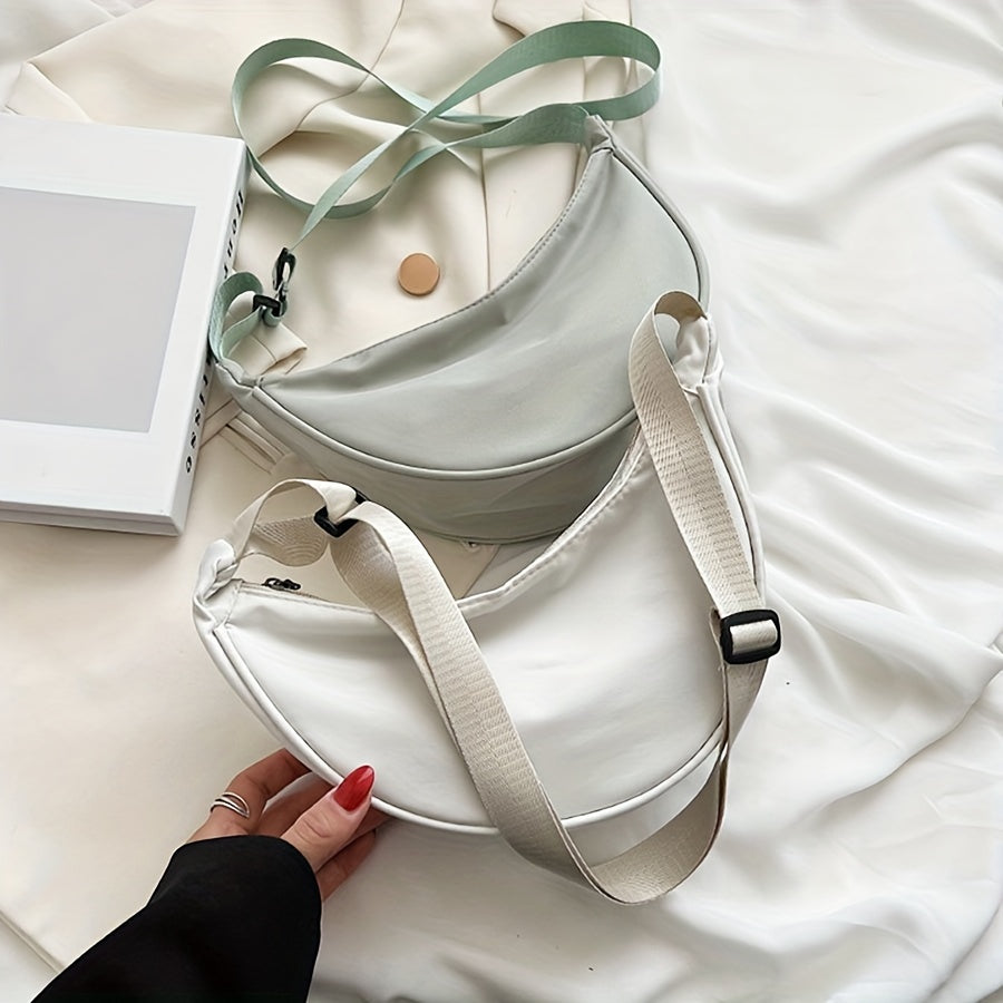 Casual Minimalist Solid Color Crossbody Bag, Zipper Crescent Shoulder Bag For Women, Daily Use Bag