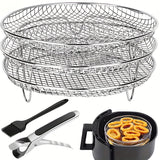 1 Set Air Fryer Accessories, Three-layer Circular Grill Rack, Steam Rack, Stainless Steel Stackable Rack, Dehydration Rack, Barbecue Basket, Barbecue Rack, Drain Basket, Filter Rack, Food Frying Basket, Oil Brush, Food Clip S