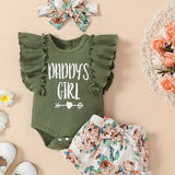 Adorable "Happy's Girl" Cotton Blend Newborn Outfit Set - Ribbed Romper with Flutter Sleeves, Floral Shorts & Matching Headband, Machine Washable - Perfect for Spring/Summer, Newborn Summer Outfit|Floral Baby Clothes|Cotton B