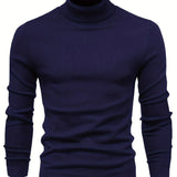 All Match Knitted Sweater, Men's Casual Warm Slightly Stretch Lapel Neck Pullover Sweater For Men Fall Winter
