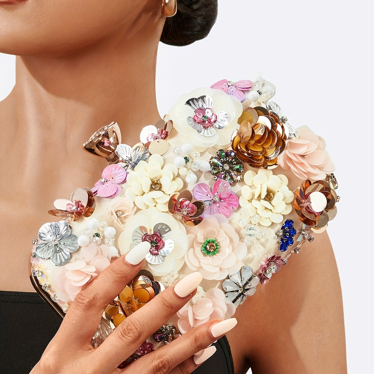 Mini Flower Decor Evening Bag, Elegant Rhinestone Clutch Bag, Women's Exquisite Dinner Bag For Party (7.87"x4.33"x1.77") For Carnaval