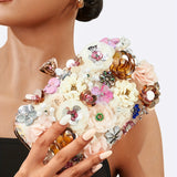 Mini Flower Decor Evening Bag, Elegant Rhinestone Clutch Bag, Women's Exquisite Dinner Bag For Party (7.87"x4.33"x1.77") For Carnaval