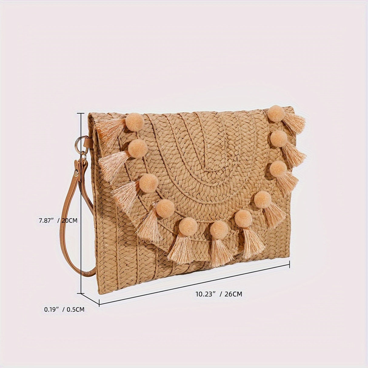 Stylish Woven Straw Envelope Clutch Bag - Summer Beach Travel Accessory with Rattan Wrist Strap, Spacious Interior, and Chic Design - Perfect for Women's Vacation, Travel, and Daily Use