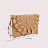 Stylish Woven Straw Envelope Clutch Bag - Summer Beach Travel Accessory with Rattan Wrist Strap, Spacious Interior, and Chic Design - Perfect for Women's Vacation, Travel, and Daily Use