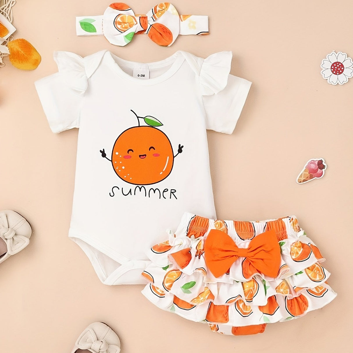 Newborn Baby Girl Clothes Infant Summer Shorts Set Ruffle Romper Fruit Butterfly Cute Baby Clothes Summer Outfits Set 0-18 Months, for Outdoor