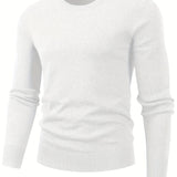 All Match Knitted Solid Sweater, Men's Casual Warm Mid Stretch Crew Neck Pullover Sweater For Men Fall Winter, Old Money Style