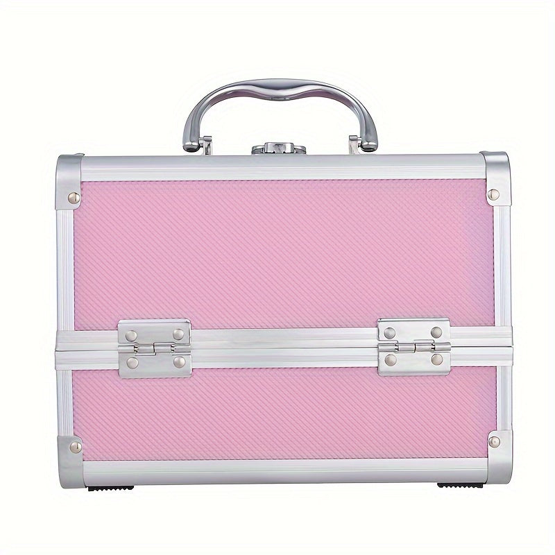 Professional Makeup Artist Travel Case - 6.7x6.7x9" Portable Cosmetic Organizer with Mirror, Brush Holder & Lockable Key - Ideal for Jewelry Storage & Bathroom Essentials