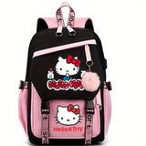 Sanrio Hello Kitty Backpack for Women, Preppy Style Oxford Textile with Adjustable Straps, Cartoon Character Themed, Stain-Resistant with Angel Wings Design, Zipper Closure and Polyester Lining, Animal Print Fashion School Ba