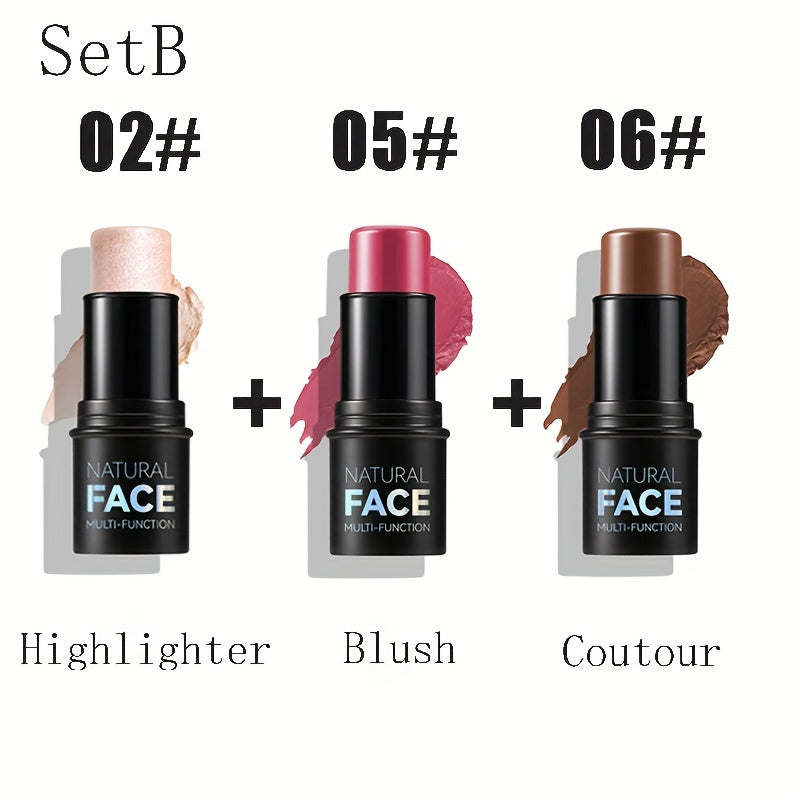 3-Piece Makeup Trio Set - Creamy Blush, Radiant Highlighter & Defined Contour - Waterproof, Long-Lasting Formula - Perfect Gift for Mothers Day & Beyond