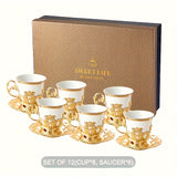 Sakura Train Set, Turkish Arabic Coffee Cups And Saucers, Espresso Cups With Saucer Plates And Spoons, Ceramic Tea Sets With Gift Box, 2.8 OZ (Golden)