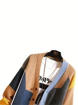 Spring & Autumn Color Spliced Knit Cardigan Sweater for Men & Women - V-Neck Casual Sweater