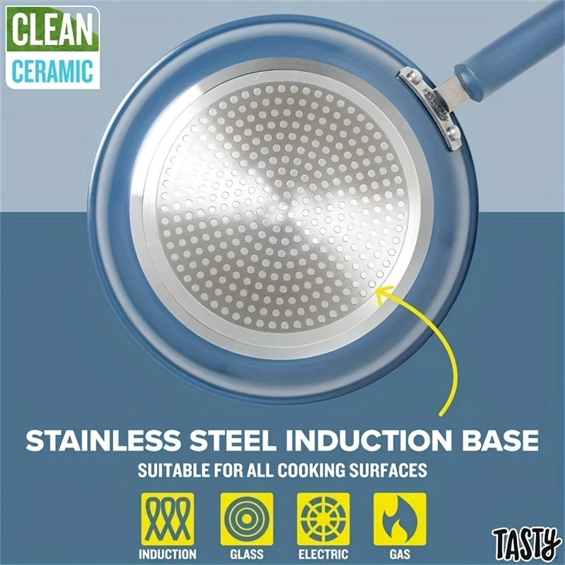 Ceramic 16 piece set of non stick aluminum cookware, slate blue soft and non-toxic healthy ceramic non stick pot set dishwasher safe and non stick pot convenient quality detachable handle induction cookware set non stick cook