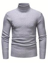 All Match Knitted Solid Sweater, Men's Casual Warm High Stretch Turtleneck Pullover Sweater For Men Fall Winter, Old Money Style