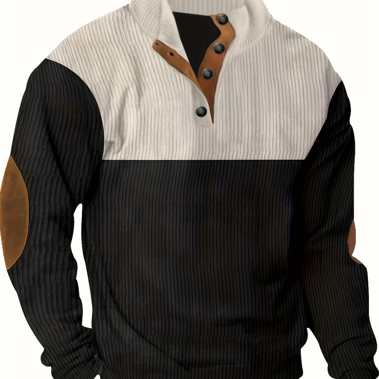 Retro Color Block Knitted Ribbed Sweater, Men's Casual Warm Mid Stretch Stand Collar Pullover Sweater For Men Fall Winter, Old Money Style