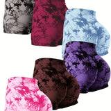 6pcs Vibrant Tie-Dye High-Waist Yoga Shorts for Women - Scrunch Butt Lifting, Seamless Booty Biker Shorts with Side Pockets, Stretchy & Breathable Nylon Blend, Perfect for Gym & Fitness Enthusiasts, Workout Accessories