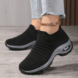 SOSENFER Women's 2089 Breathable Knit Running Shoes - Low-Top Slip-On Design, All-Season Comfort with PU Cushioned Sole for Gym, Jogging & Casual Wear (Black/White)