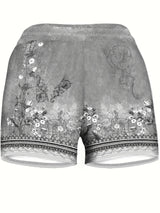 Stretchy Polyester Drawstring Waist Shorts - High Elasticity, All Over Random Print, Casual Summer Shorts for Women - Comfy, Breathable, and Quick Drying