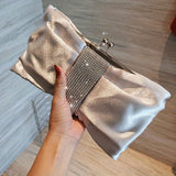 Rhinestone Decor Fashion Clutch Bag, Kiss-Lock Metal Chain Portable Handbag, Women's Purses & Evening Bags