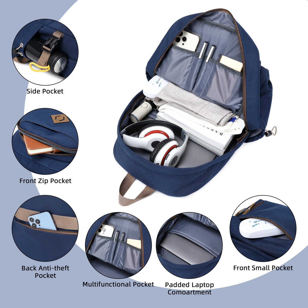 laptop backpack 15.6 inch anti theft travel backpacks for men and women large college bookbag work business daypack middle high school bag for girls boys teens students blue