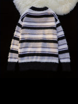 Cozy Striped Knit Sweater for Men - Casual Loose Fit, Color Block Design, Perfect for Fall/Winter