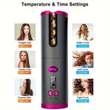 Automatic Cordless Hair Curler, Portable USB Rechargeable Curling Iron, LCD Display, Suitable For Travel And Quick Styling