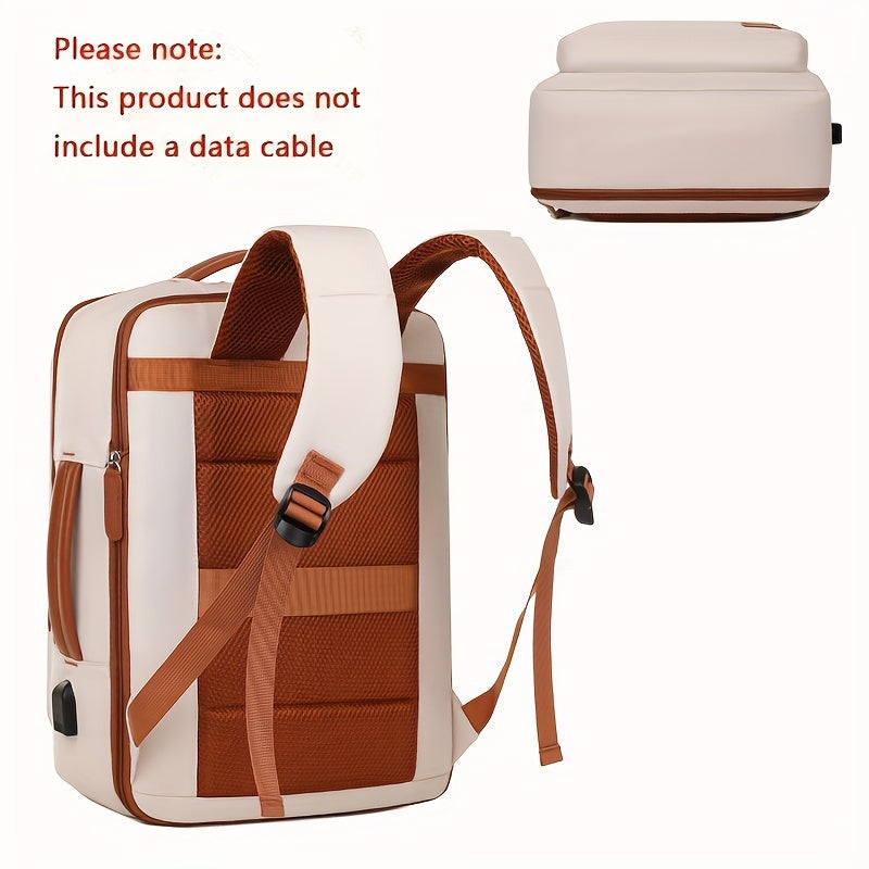 Expandable Large Capacity Backpack with Laptop Sleeve - Lightweight, Durable Oxford Travel & School Bag with Wet/Dry Compartment, Adjustable Straps, and Handheld Design - Beige with Brown Accents, School Shoulder Bag|Sleek De
