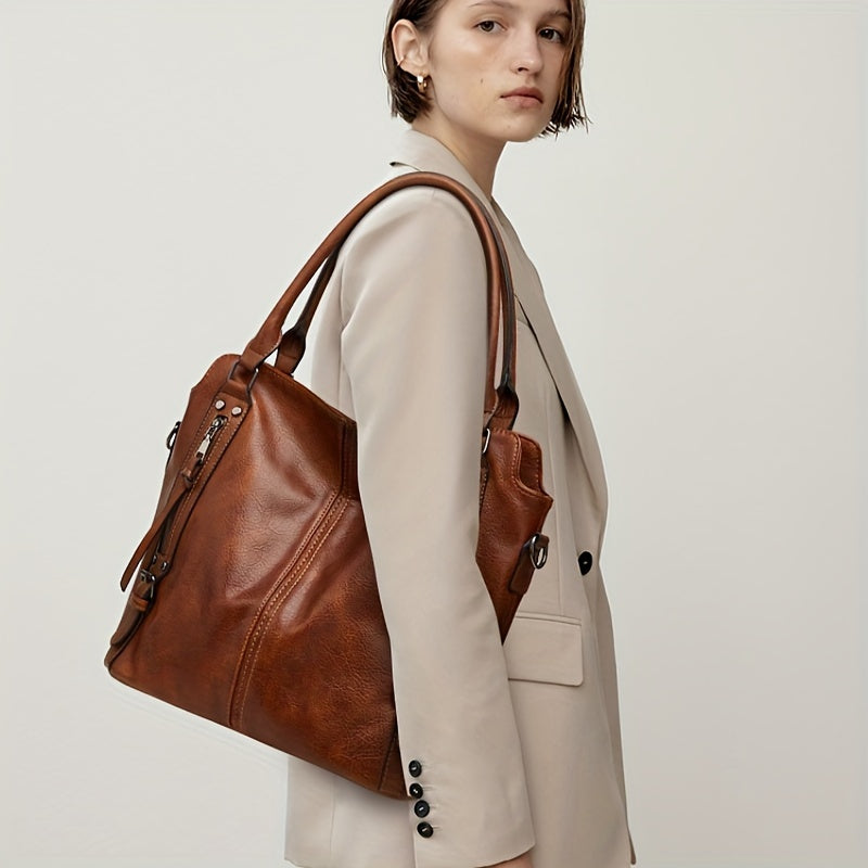 Luxurious Soft Leather Retro Tote Handbag - Spacious Multi-Pocket Design, Adjustable Shoulder Strap, and Stylish Crossbody Option - Perfect Mother's Day Gift or Everyday Essential for Ladies
