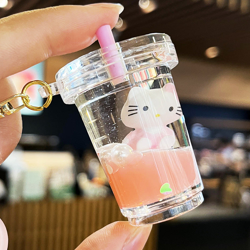 Cute KT Cat Quicksand Keychain Female Creative Cartoon Doll Student School Bag Pendant Car Key Chain Trinkets