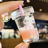 Cute KT Cat Quicksand Keychain Female Creative Cartoon Doll Student School Bag Pendant Car Key Chain Trinkets