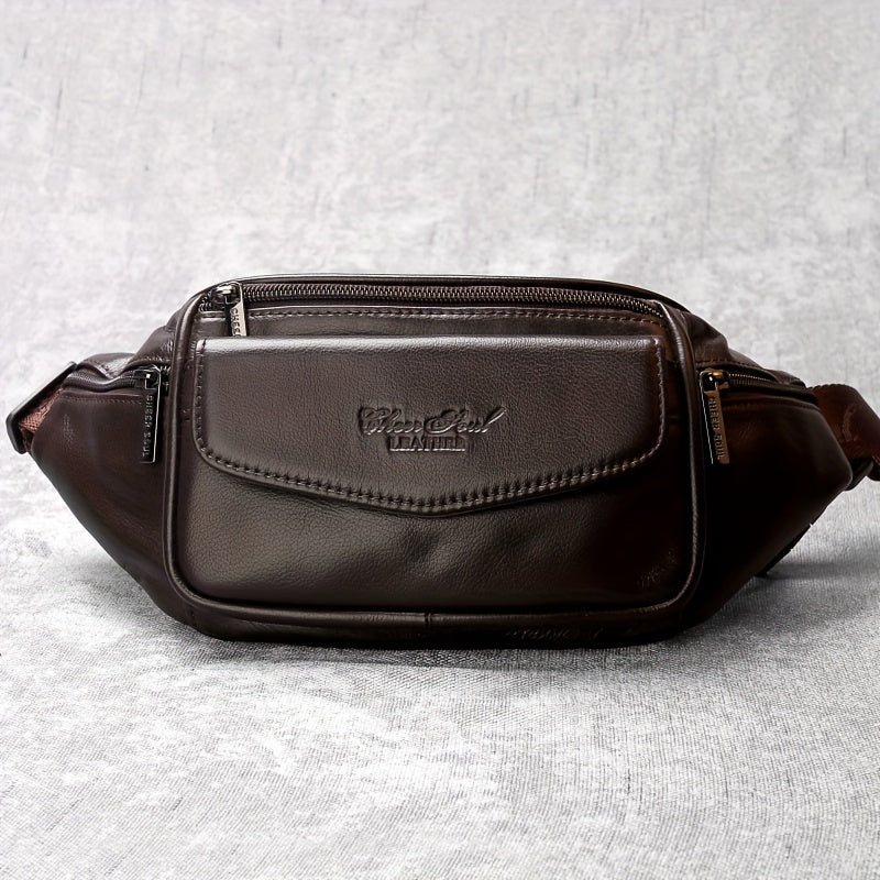 Classic Fanny Pack Genuine Leather Waist Bag For Men & Women, Fashionable Top Layer Cowhide Multi-Pocket Waist Belt Bag For Travel Hiking Cycling Fishing Running