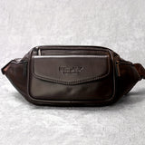 Classic Fanny Pack Genuine Leather Waist Bag For Men & Women, Fashionable Top Layer Cowhide Multi-Pocket Waist Belt Bag For Travel Hiking Cycling Fishing Running