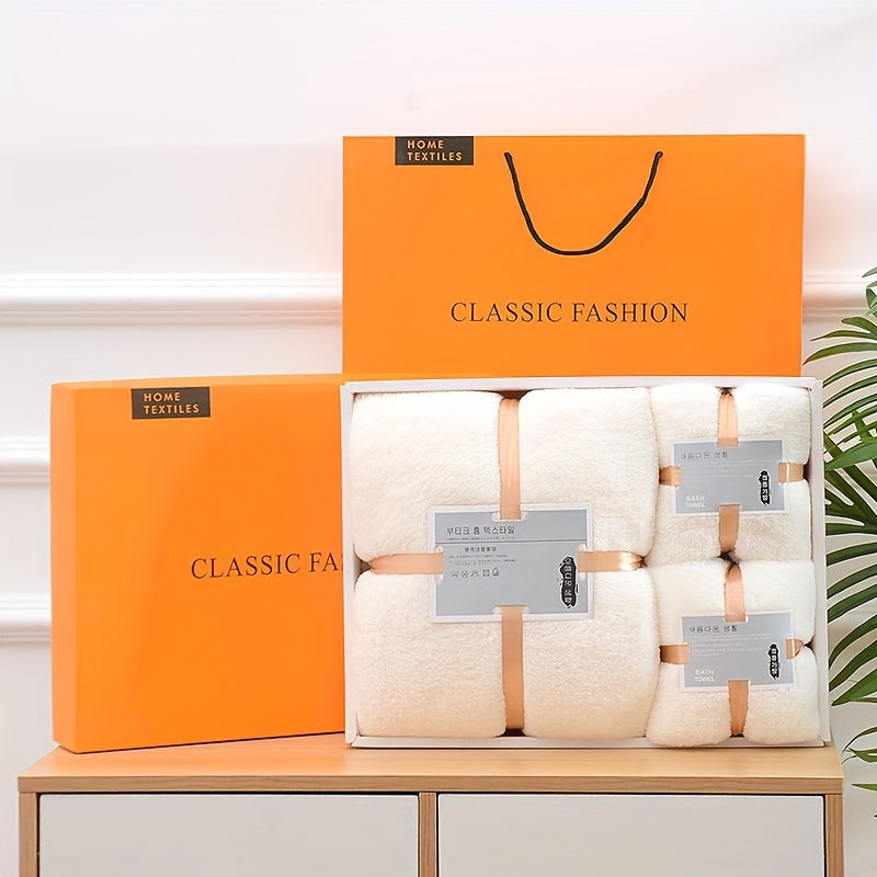 3pcs Bath Towel Set, Bath Towel + Two Towels, Coral Fleece Bath Towel With Two Matching Towels, Luxury High-Density Fabric, Home Gift Box Set For Bathroom Essentials