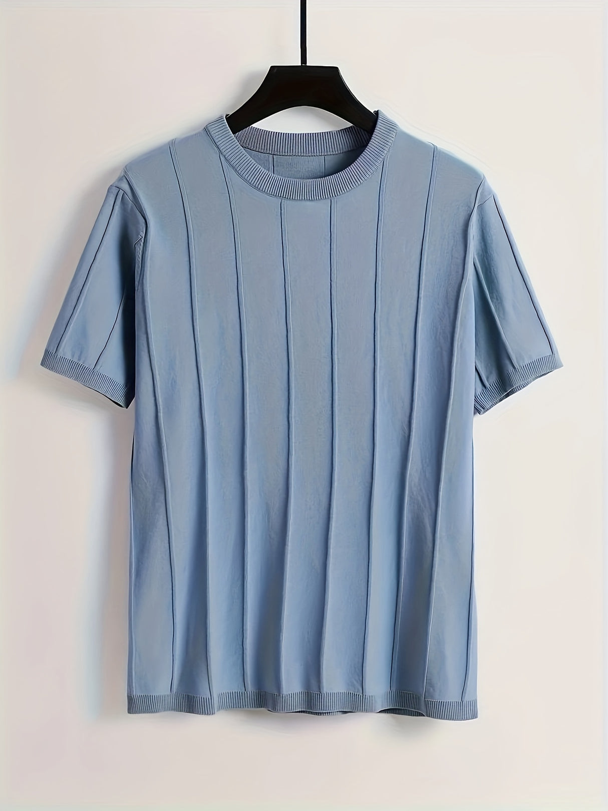 Solid Crew Neck Knitted Short Sleeve Sweater For Men, Casual Summer T-Shirt For Daily Wear And Vacation Resorts