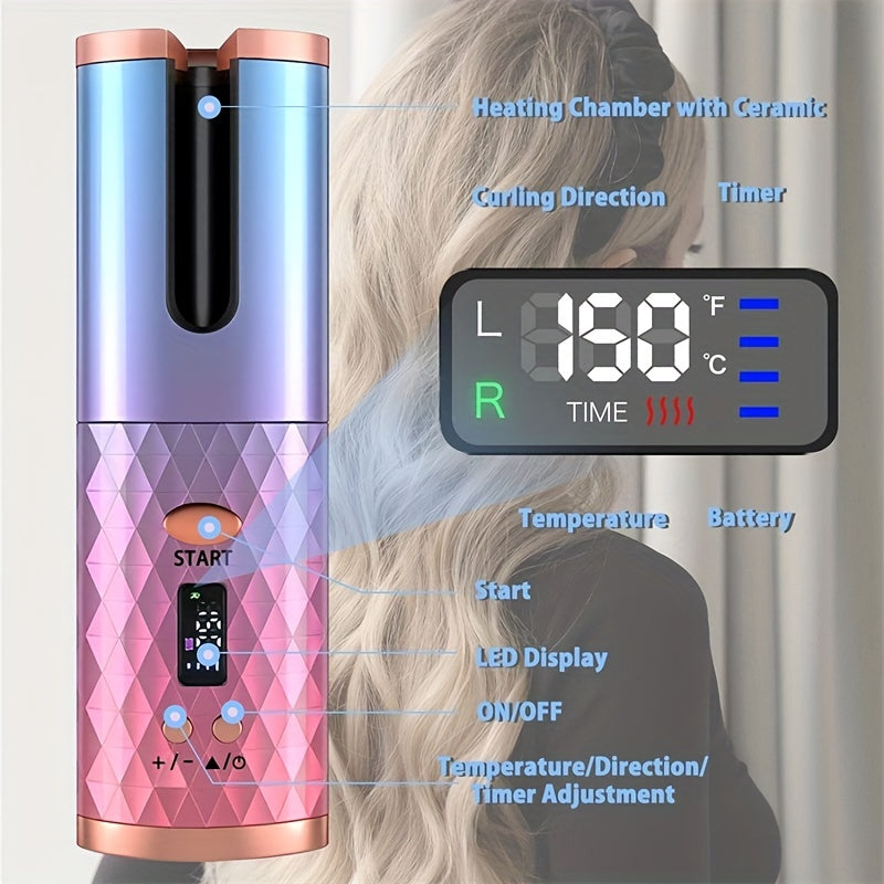 Rechargeable Cordless Hair Curler - Effortless, Precise Curling with 6 Heat & Timer Settings, Fast Heating, and Auto Shut-off - Hassle-Free Styling Experience