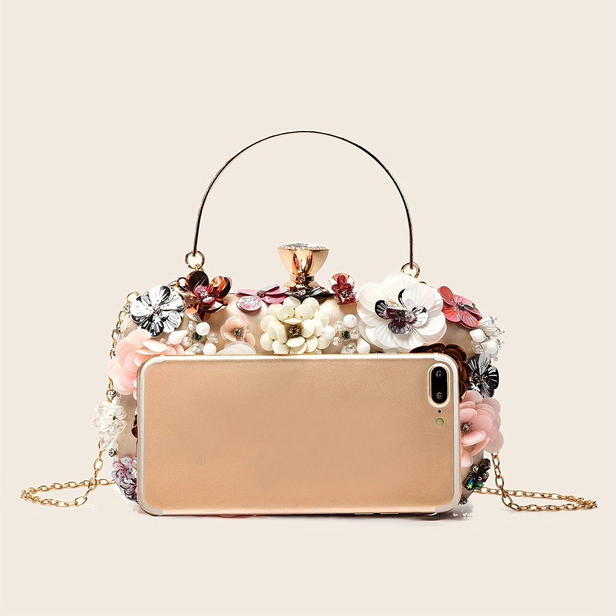 Mini Flower Decor Evening Bag, Elegant Rhinestone Clutch Bag, Women's Exquisite Dinner Bag For Party (7.87"x4.33"x1.77") For Carnaval