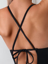 [Solid Color Swimsuit] Sexy Deep V-neck One-piece Backless Running Hot Spring Swimsuit For Women, European And American New Fashionable Solid Color With Hollowed Out Design On Both Sides