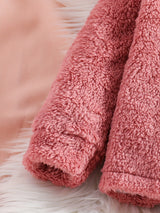 2pc Double-sided Fleece Sets, Solid Top & Jogger Pants Kids Clothes For Toddler Girls Fall Winter Outdoor