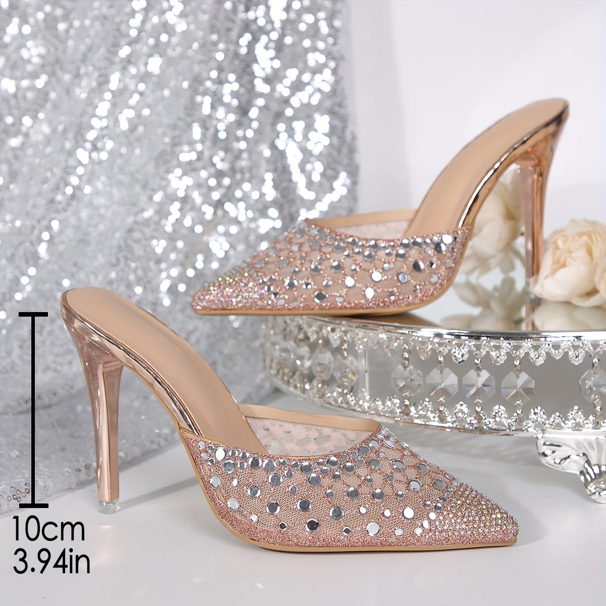 Luxury Rhinestone Mesh Pointed Toe High Heels For Women, Elegant And Charming, Breathable Net Ideal For Party