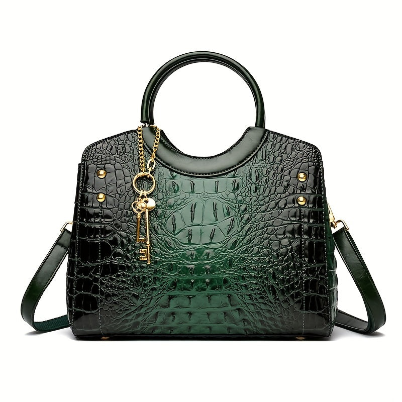 Premium Luxury Crocodile Pattern Handbag - Timeless Vintage Satchel for Women - Stylish Top Handle, Versatile Shoulder & Crossbody Bag - A Fashion Must-Have for Daily Wear