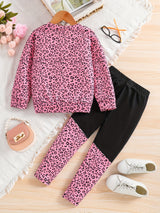 Girl's Camouflage Pattern 2pcs, Long Sleeve Top & Pants Set, Anime Sunglasses Girl Print Casual Outfits, Kids Clothes For Spring Fall