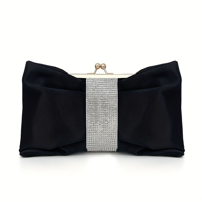 Rhinestone Decor Fashion Clutch Bag, Kiss-Lock Metal Chain Portable Handbag, Women's Purses & Evening Bags