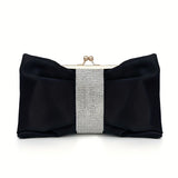 Rhinestone Decor Fashion Clutch Bag, Kiss-Lock Metal Chain Portable Handbag, Women's Purses & Evening Bags