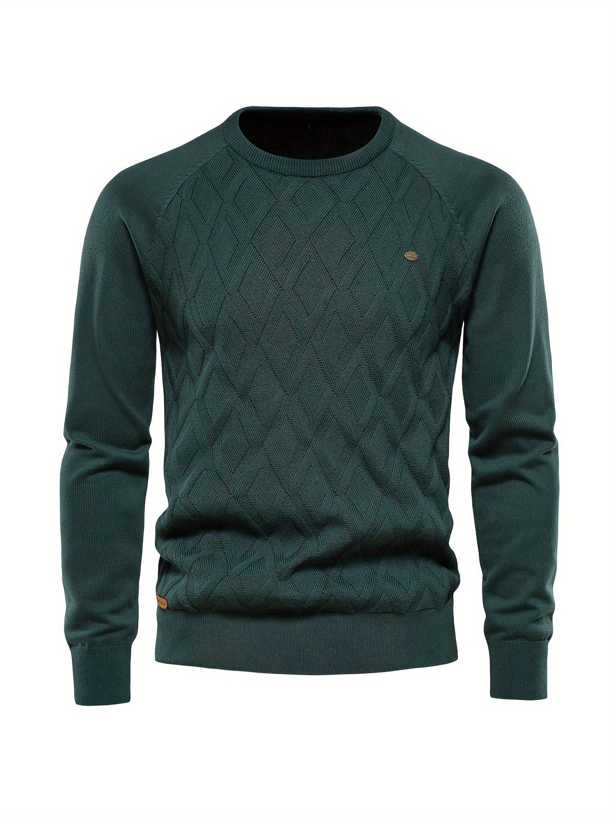 All Match Cotton Knitted Solid Sweater, Men's Casual Warm Slightly Stretch Crew Neck Pullover Sweater For Men Fall Winter