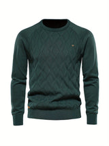 All Match Cotton Knitted Solid Sweater, Men's Casual Warm Slightly Stretch Crew Neck Pullover Sweater For Men Fall Winter