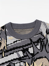 ANDREILEE Street Style Knit Pullover Sweater for Men - Crew Neck, Long Sleeve, Cartoon Pattern, Viscose Blend, Medium Stretch, Regular Fit, Casual Hip-Hop Fall/Winter Knitted Jumper - For Men - Suitable for Fall/Winter - Perf