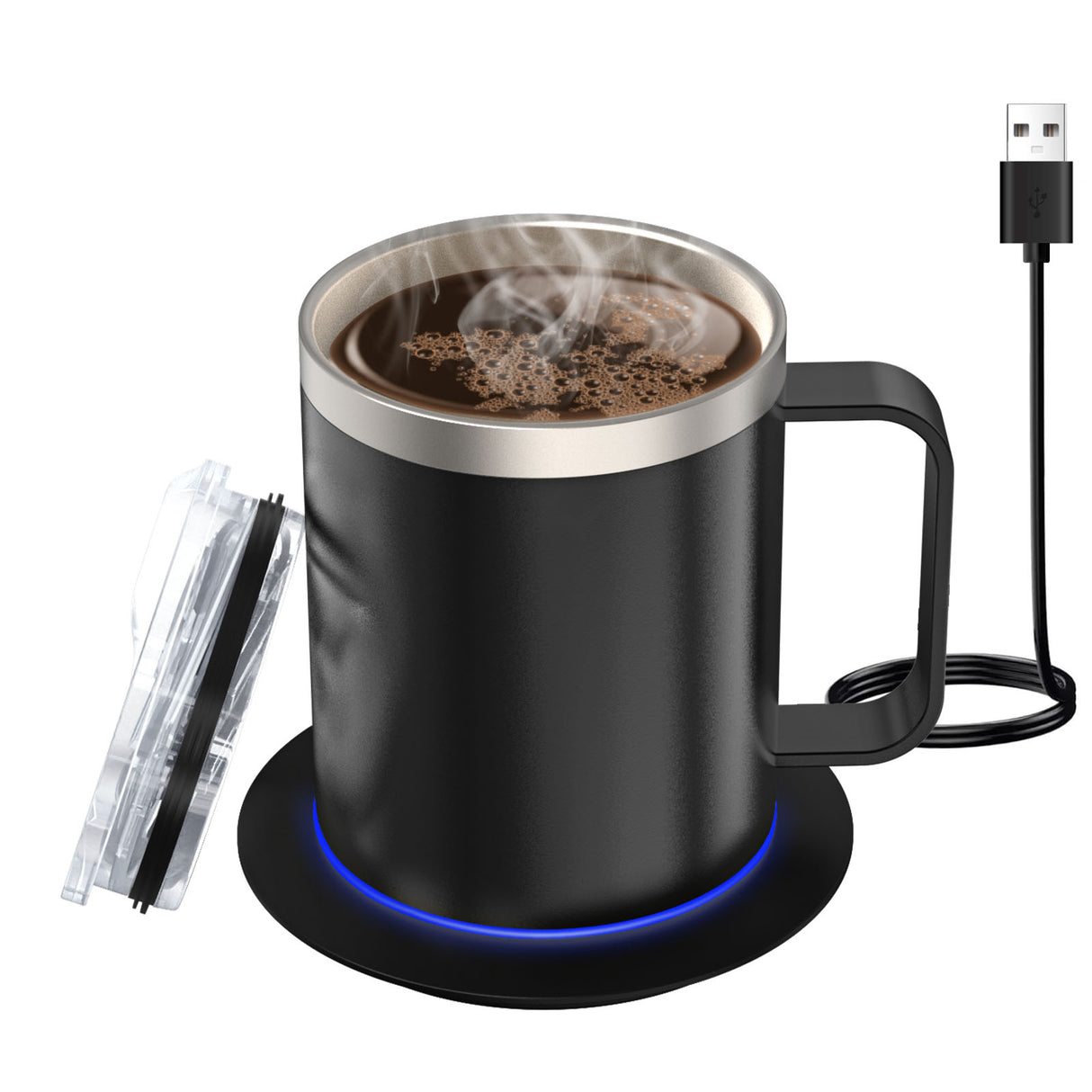 Electric Coffee Mug Warmer Set For Desk - Heating Base & Lid - Intelligent Mug For Heating Milk, Tea & Hot Chocolate - Keeps Drinks Up To 131°F/55°C - Perfect Gift For Coffee Lovers