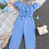 Girls Ruffle Cami Romper Belt Off Shoulder Elegant Summer Spring Autumn Kids Clothes